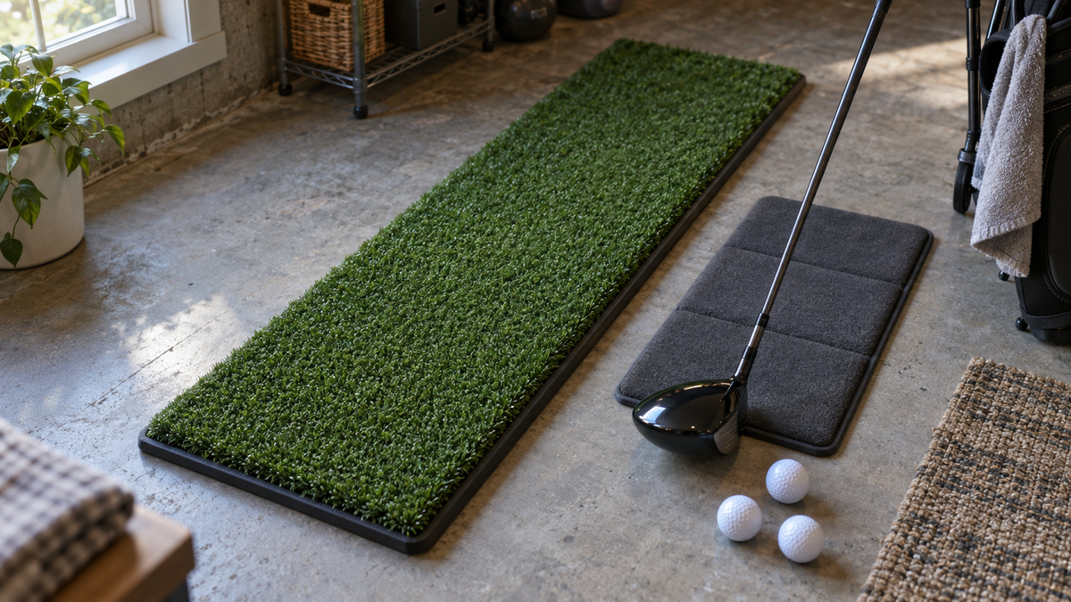 Golf Simulator Hitting Strip vs Full Mat for Small Rooms: What Fits a Bay Under 12 Feet Wide