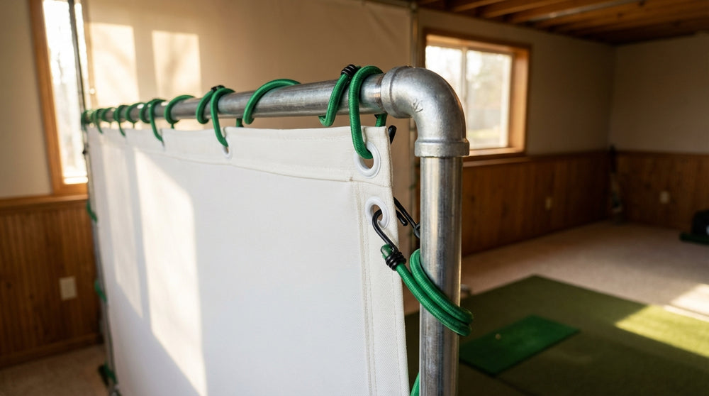 Golf Simulator Impact Screen Frame Attachment Methods: Bungees, Carabiners, and Loop Fasteners Explained