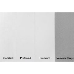 Four screen materials labeled side by side