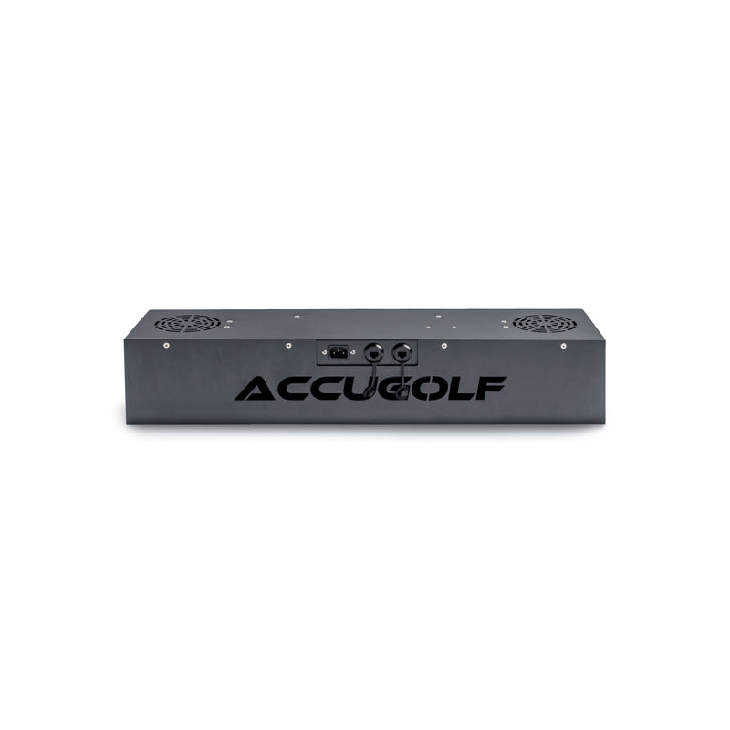 Black electronic device with 'AccuGolf' branding on a white background