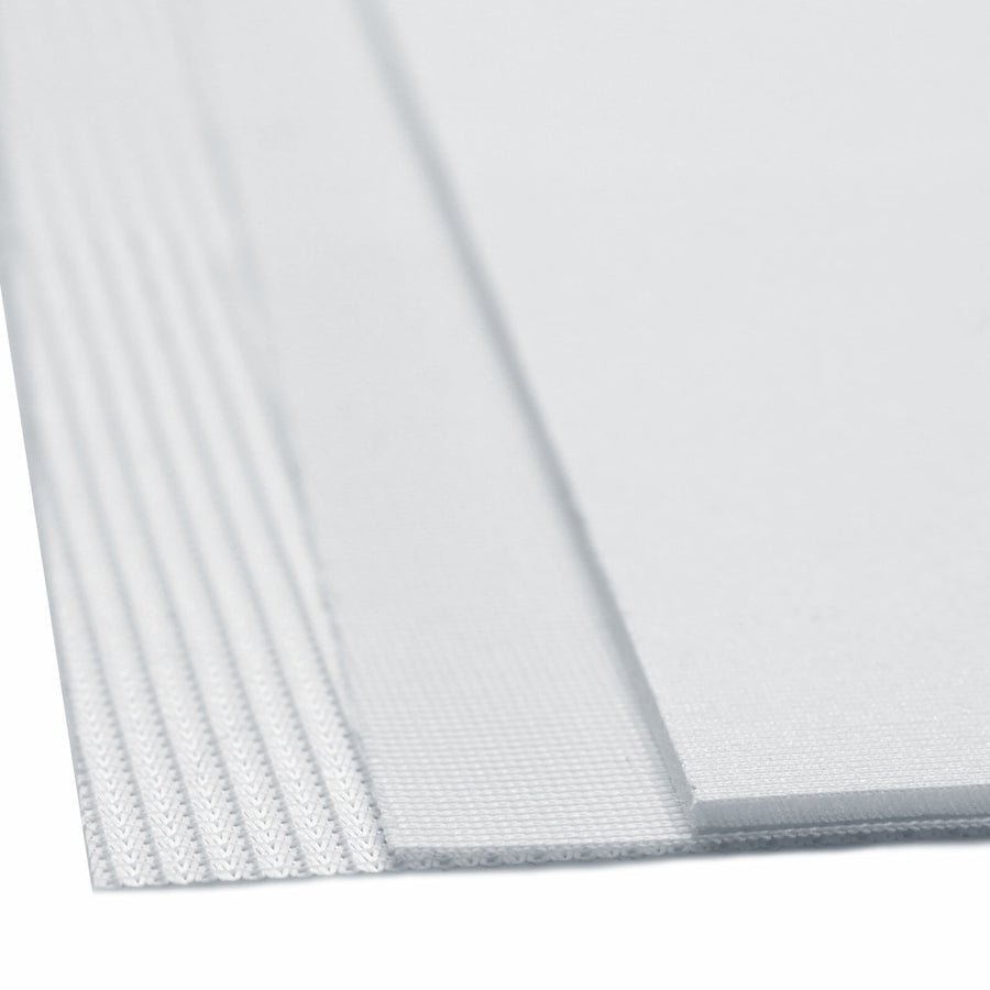 Close-up of layered screen material edges