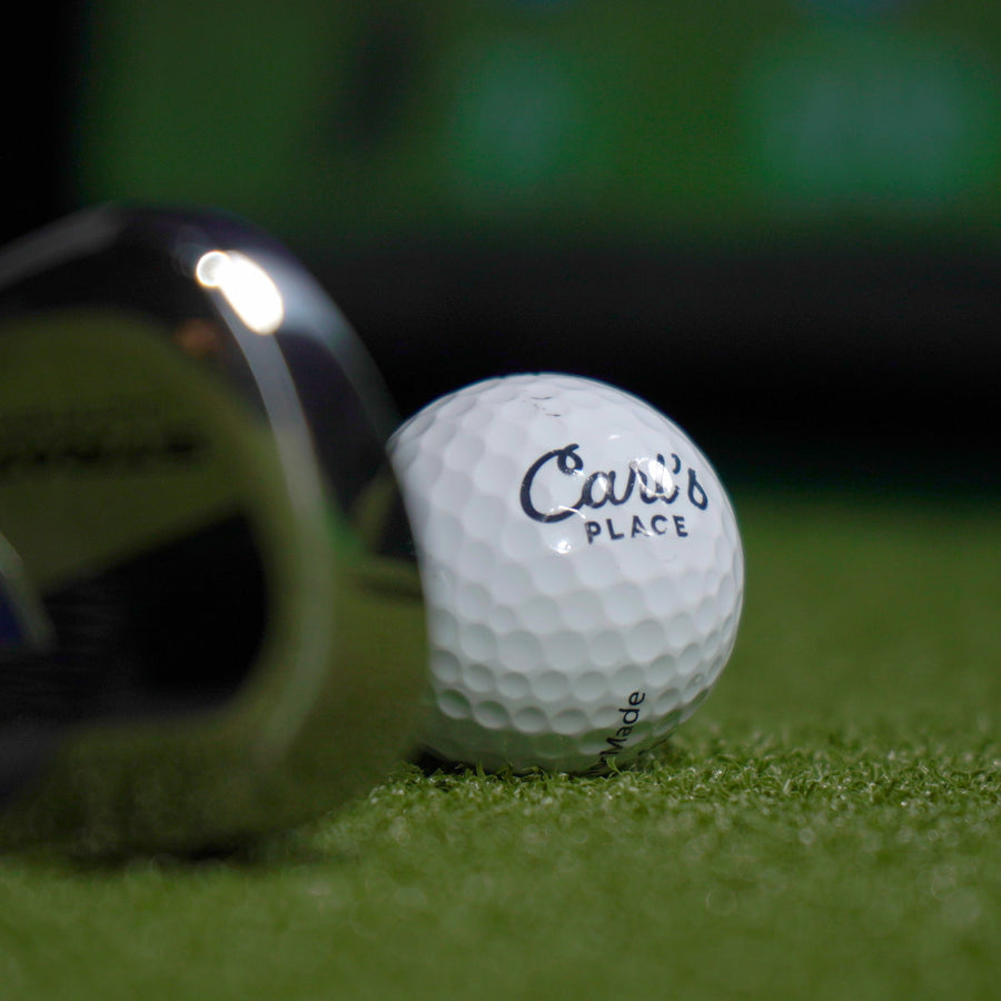 Driver and logo ball on the hitting strip