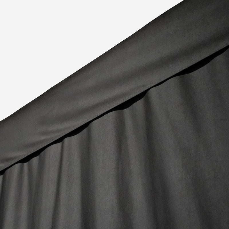 Carl's Place curtain valance covering the ceiling-mounted curtain track