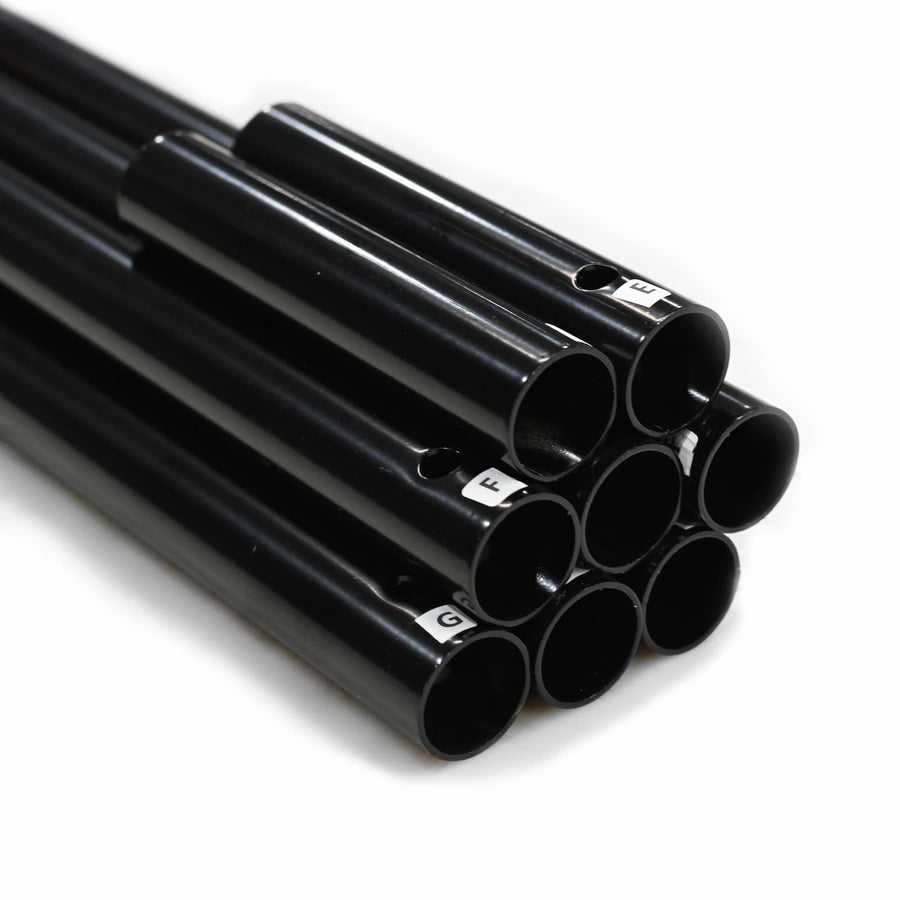 Labeled black pipe set for the DIY back cover