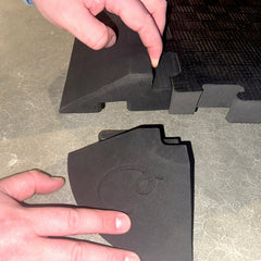Fitting corner trim onto a ramped edge piece