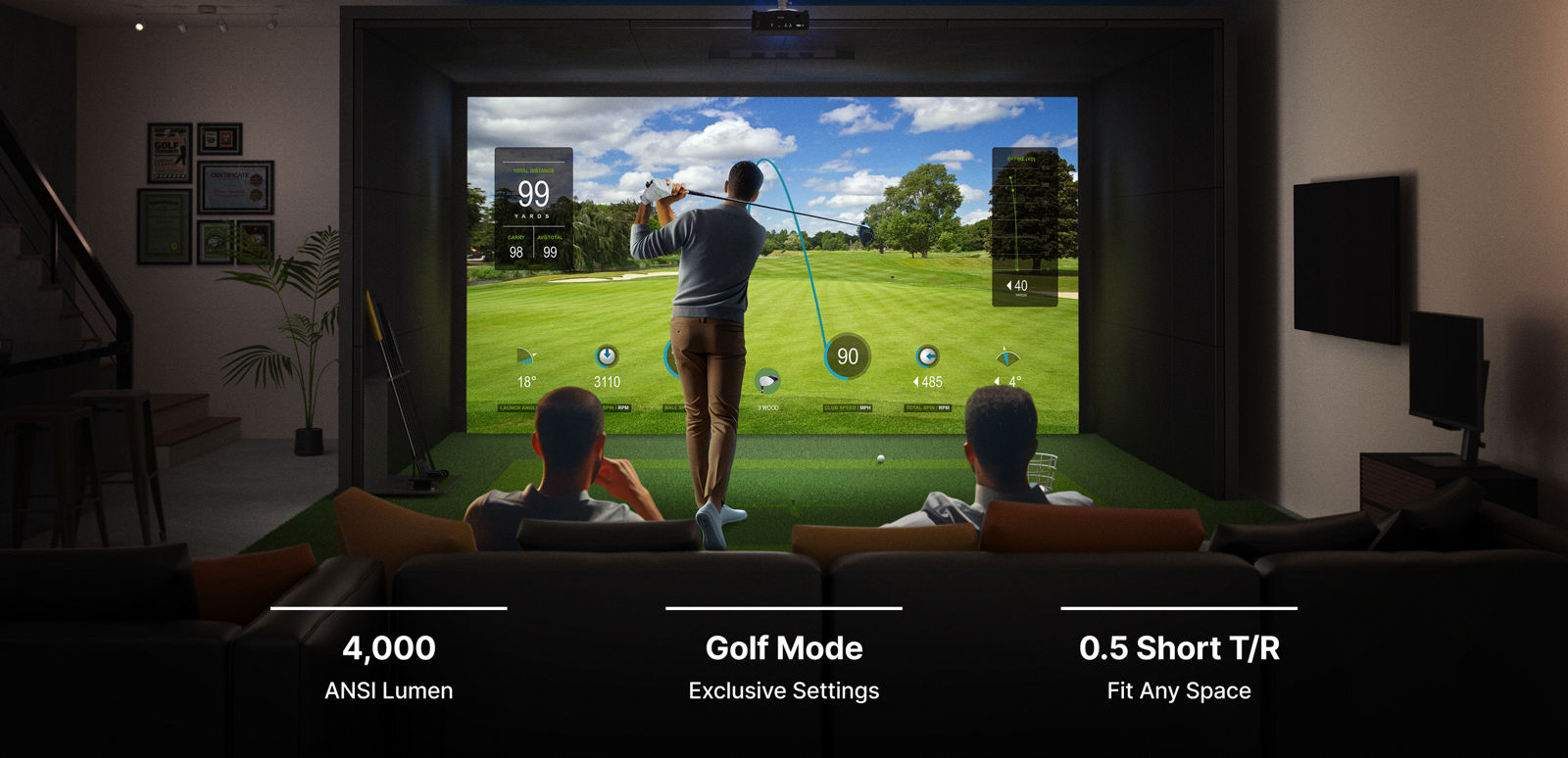 BenQ LK830ST 4K golf simulator projector - angled view