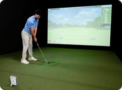 FlightScope Mevo Gen2 launch monitor in an indoor golf simulator
