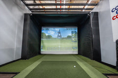 SportScreen Parlour freestanding golf simulator studio enclosure — course displayed