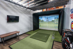 SportScreen Parlour freestanding golf simulator studio enclosure — side angle