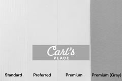 Material swatch lineup with Carl's Place branding