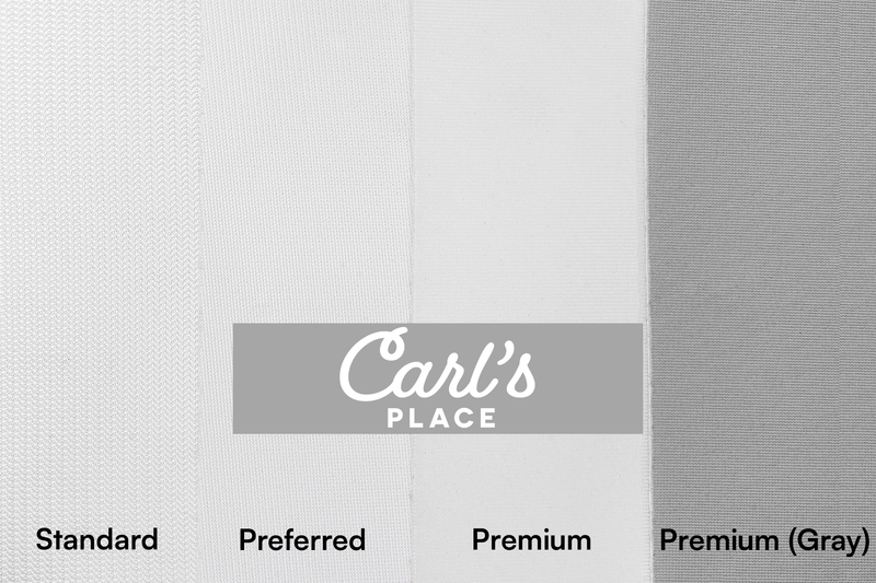 Material swatch lineup with Carl's Place branding